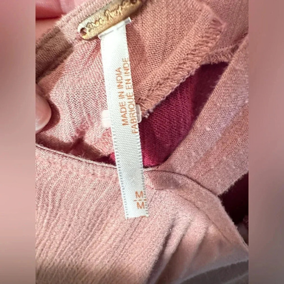 FREE PEOPLE Way of the World Tunic Asymmetrical Berry Tone Stripes LOW T Back M - Picture 2 of 11